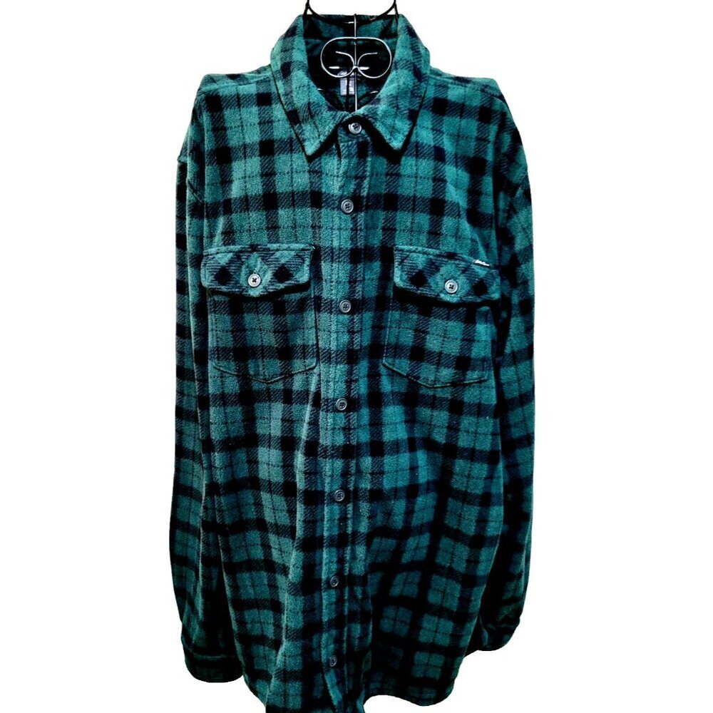 Eddie Bauer Shirt XLT Men's Super Soft Fleece Button Down Plaid Green Black - Picture 1 of 4